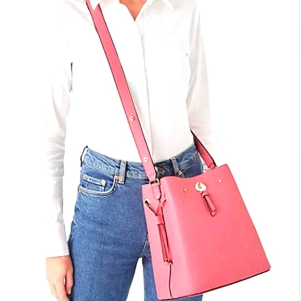 Kate Spade Marti Convertible Pebbled Leather bucket bag in carnation pink - Picture 4 of 16